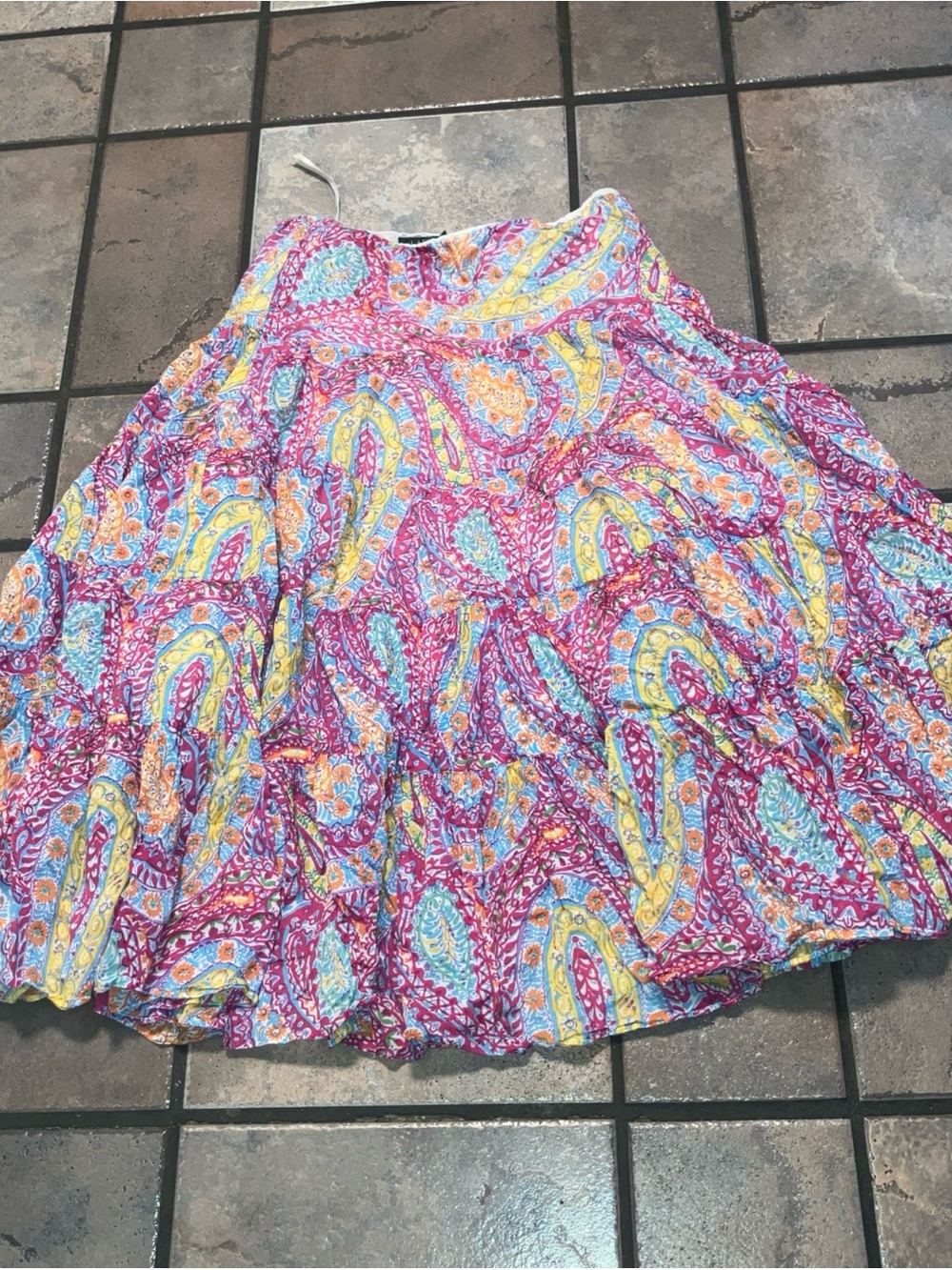 Vintage Y2k Lauren Ralph Lauren Boho Paisley Colorful Maxi Skirt Medium Preppy